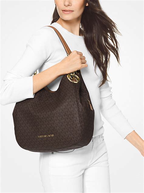 michael kors lillie large schwarz silber|Lillie Large Signature Logo Shoulder Bag .